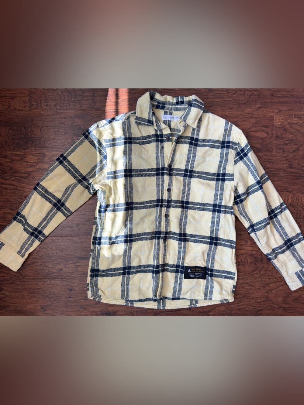 Zara Yellow and Navy Plaid Button-Down Shirt